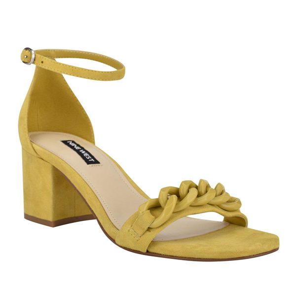 Nine West Kimba Ankle Strap Block Heel Yellow Heeled Sandals | Ireland 70T21-3M95